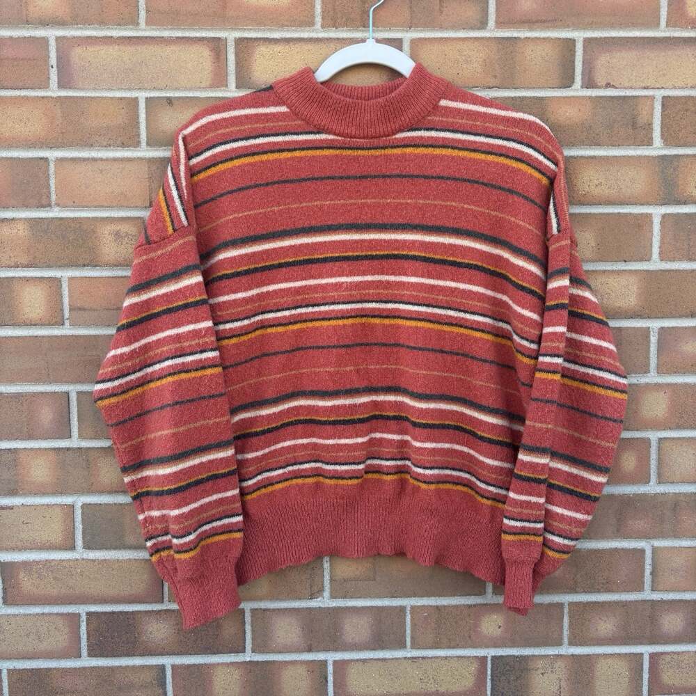 Forever 21 Knit Fuzzy Striped Earthtone Boho Sweater Womens Small
